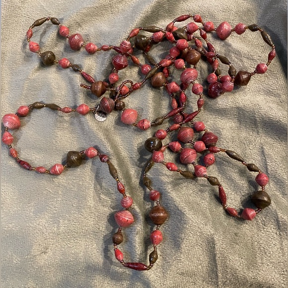 Bead for Life Made in Uganda Paper Roll Beaded Long Necklace. - Picture 2 of 7